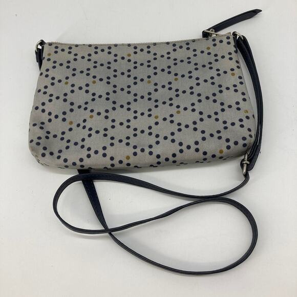 Fossil, gray, navy, mustard polka dots crossbody bag - Picture 2 of 8